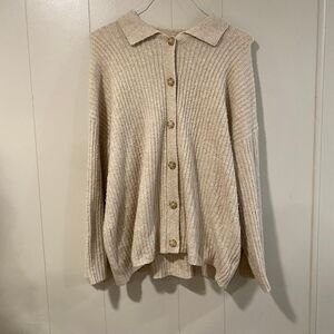 American Eagle Ribbed Button Front Cardigan Women’s Medium – Beige Collared Swea